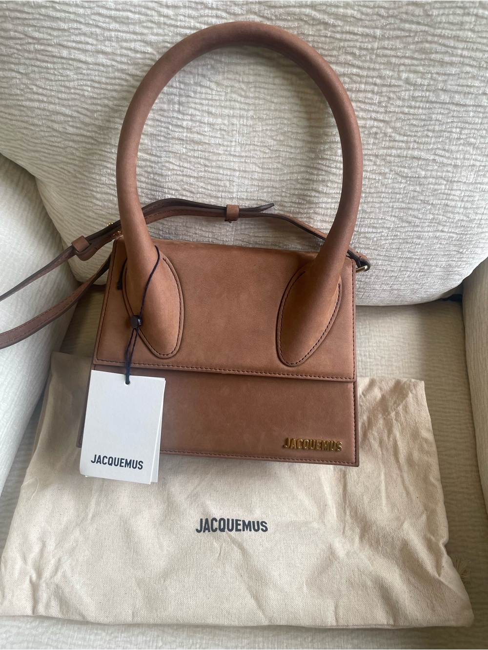 NWOT Authentic Jacquemus  Le Grand Chiquito Tan Suede Top-Handle Satchel